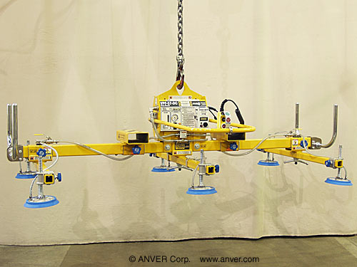 ANVER Battery Powered Vacuum Generator with Six Pad Lifting Frame and Fork Truck Adapters for Lifting & Handling Steel Plate 10 ft x 6 ft (3.1 m x 1.8 m) up to 1200 lbs (544 kg)